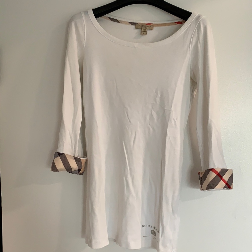 White Burberry 3/4 sleeve top blouse nova check S
